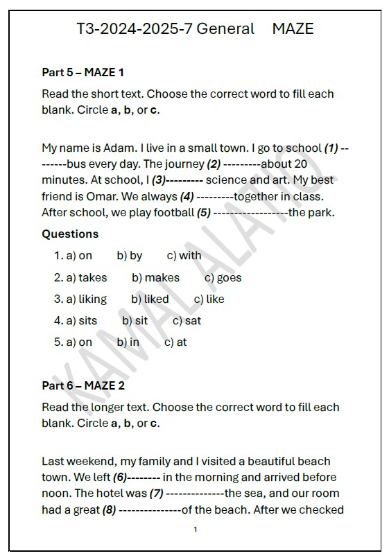 حل مراجعة MAZE اللغة الإنجليزية الصف السابع عام 
