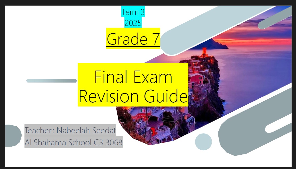 مراجعة Final Exam Revision Guide اللغة الإنجليزية الصف السابع عام