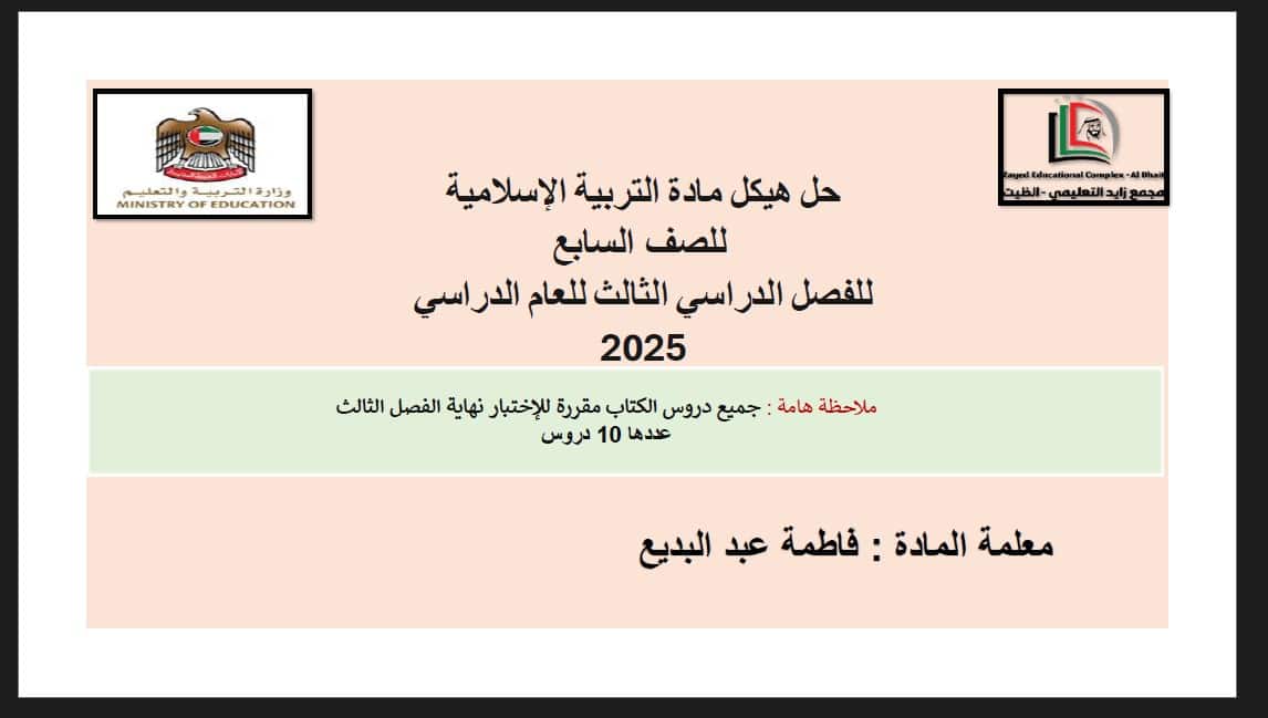 حل صفحات الهيكل الوزاري التربية الإسلامية الصف السابع