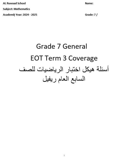 تجميع صفحات الهيكل الوزاري الرياضيات المتكاملة الصف السابع ريفيل 