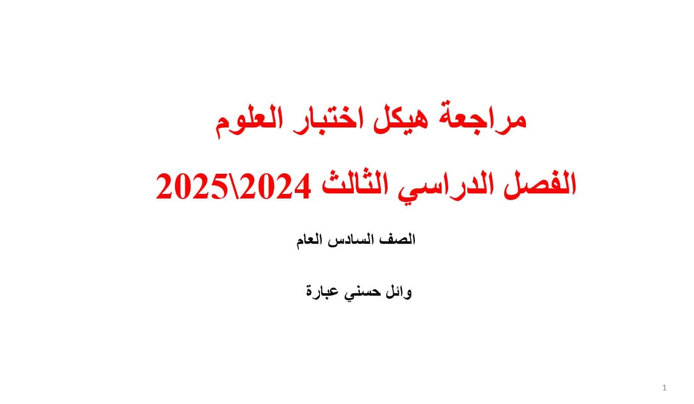 مراجعة هيكل امتحان العلوم المتكاملة الصف السادس - بوربوينت 