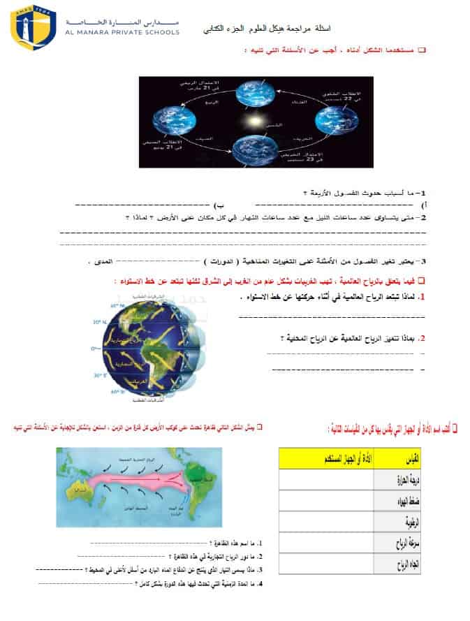 مراجعة عامة حسب الهيكل الوزاري العلوم المتكاملة الصف السابع عام