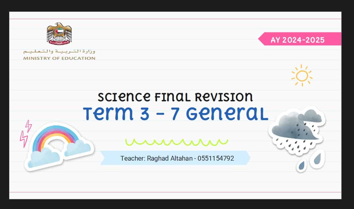 مراجعة عامة Final Revision العلوم المتكاملة الصف السابع انسبير 