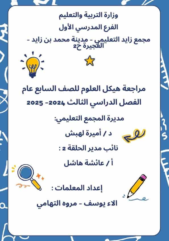 المراجعة النهائية العلوم المتكاملة الصف السابع عام 