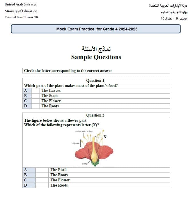 حل نموذج تدريبي 3 حسب الهيكل الوزاري العلوم المتكاملة الصف الرابع انسبير 