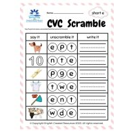 ورقة عمل CVC Scramble Short e الصف الأول مادة اللغة الإنجليزية