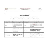 Unit 5 Vocabulary اللغة الإنجليزية الصف التاسع