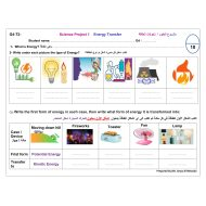 ورقة عمل Energy Transfer بالإنجليزي العلوم المتكاملة الصف الرابع