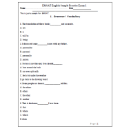 اللغة الإنجليزية أوراق عمل (EMSAT English Sample Practice Exam 1) للصف الثاني عشر