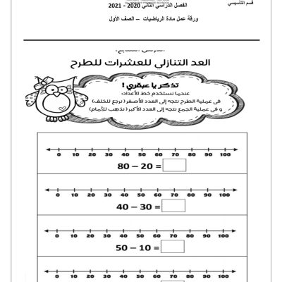 رياضيات الطرح باستخدام خط الاعداد1