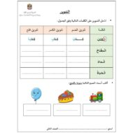 ورقة عمل درس التنوين اللغة العربية الصف الثاني