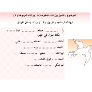 اللغة العربية بوربوينت أوراق عمل (التاء المفتوحة والتاء المربوطة) للصف الثاني