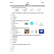 ورقة عمل Identify Properties of Materials العلوم المتكاملة الصف الخامس