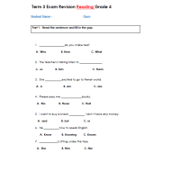 اللغة الإنجليزية أوراق عمل (Reading) للصف الرابع مع الإجابات