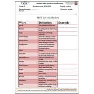 اللغة الإنجليزية ورقة عمل (Unit 10 Vocabulary) للصف السادس