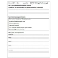 ورقة عمل Writing Technology اللغة الإنجليزية الصف العاشر متقدم والحادي عشر عام