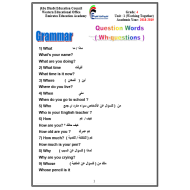 اللغة الإنجليزية ورقة عمل (Grammar Unit 1) للصف الرابع