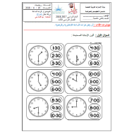 الرياضيات المتكاملة أوراق عمل درس قراءة الساعة للصف الثاني