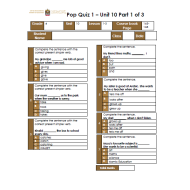 اللغة الإنجليزية (Pop Quiz unit 10 part 1) للصف الرابع مع الإجابات