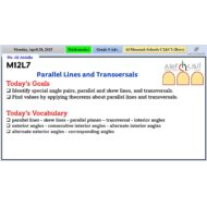 حل درس Parallel Lines and Transversals الرياضيات المتكاملة الصف التاسع متقدم - بوربوينت