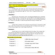 اللغة الإنجليزية أوراق عمل (Reading Comprehensions) للصف الرابع