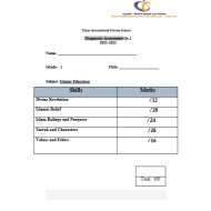 Diagnostic Assessment التربية الإسلامية لغير الناطقين باللغة العربية الصف الأول