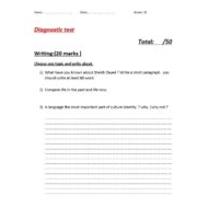 اختبار Diagnostic test اللغة الإنجليزية الصف العاشر الفصل الدراسي الأول