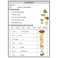 نموذج امتحان الوحدة السادسة اللغة الإنجليزية الصف الثاني