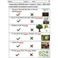 ورقة عمل Science Quiz 1 REVIEW Lesson 1 العلوم المتكاملة الصف الأول