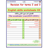 اللغة الإنجليزية أوراق عمل (مراجعة) للصف التاسع