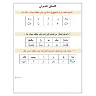 ورقة عمل التحليل الصوتي للكلمات اللغة العربية الصف الأول