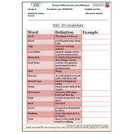 اللغة الإنجليزية ورقة عمل (Unit 10 Vocabulary) للصف السادس