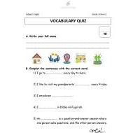 ورقة عمل VOCABULARY QUIZ اللغة الإنجليزية الصف السادس