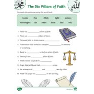 ورقة عمل The Six Pillars of Faith لغير الناطقين باللغة العربية التربية الإسلامية الصف الأول