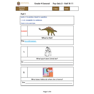 اللغة الإنجليزية أوراق عمل (Pop Quiz Unit 10-11) للصف الرابع