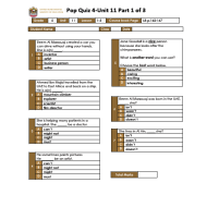 اللغة الإنجليزية (Pop Quiz unit 11) للصف الخامس مع الإجابات