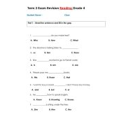 اللغة الإنجليزية أوراق عمل (Revision Reading) للصف الرابع مع الإجابات