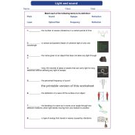 العلوم المتكاملة أوراق عمل (Light and sound) بالإنجليزي للصف السابع مع الإجابات