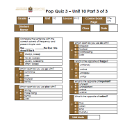 اللغة الإنجليزية (Pop Quiz unit 10 part 3) للصف الرابع مع الإجابات