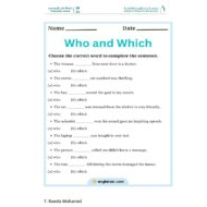 ورقة عمل Who and which اللغة الإنجليزية الصف الرابع