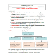 العلوم المتكاملة أوراق عمل (Chapter 2.2: Materials and Their Properties) بالإنجليزي للصف السادس مع الإجابات