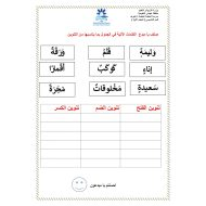 ورقة عمل درس التنوين الفصل الدراسي الثاني الصف الأول مادة اللغة العربية