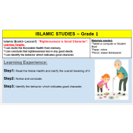 التربية الإسلامية بوربوينت درس (Righteous is good character) لغير الناطقين باللغة العربية للصف الأول مع الإجابات