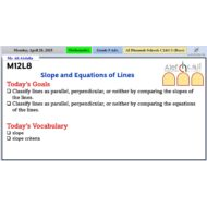 حل درس Slope and Equations of Lines الرياضيات المتكاملة الصف التاسع متقدم - بوربوينت