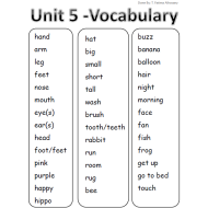 اللغة الإنجليزية أوراق عمل (Vocabulary Unit 5 - 6 - 7) للصف الأول