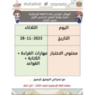 مواصفات هيكلة تفصيلية اللغة الإنجليزية الصف الثالث