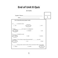 حل أوراق عمل Unit 8 Quiz اللغة الإنجليزية الصف الثالث