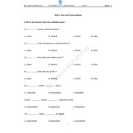 أوراق عمل Unit 1 and unit 2 worksheet  اللغة الإنجليزية الصف السادس