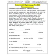 ورقة عمل Revision Unit 10 اللغة الإنجليزية الصف الرابع