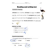 حل امتحان Reading and writing test اللغة الإنجليزية الصف الثالث
